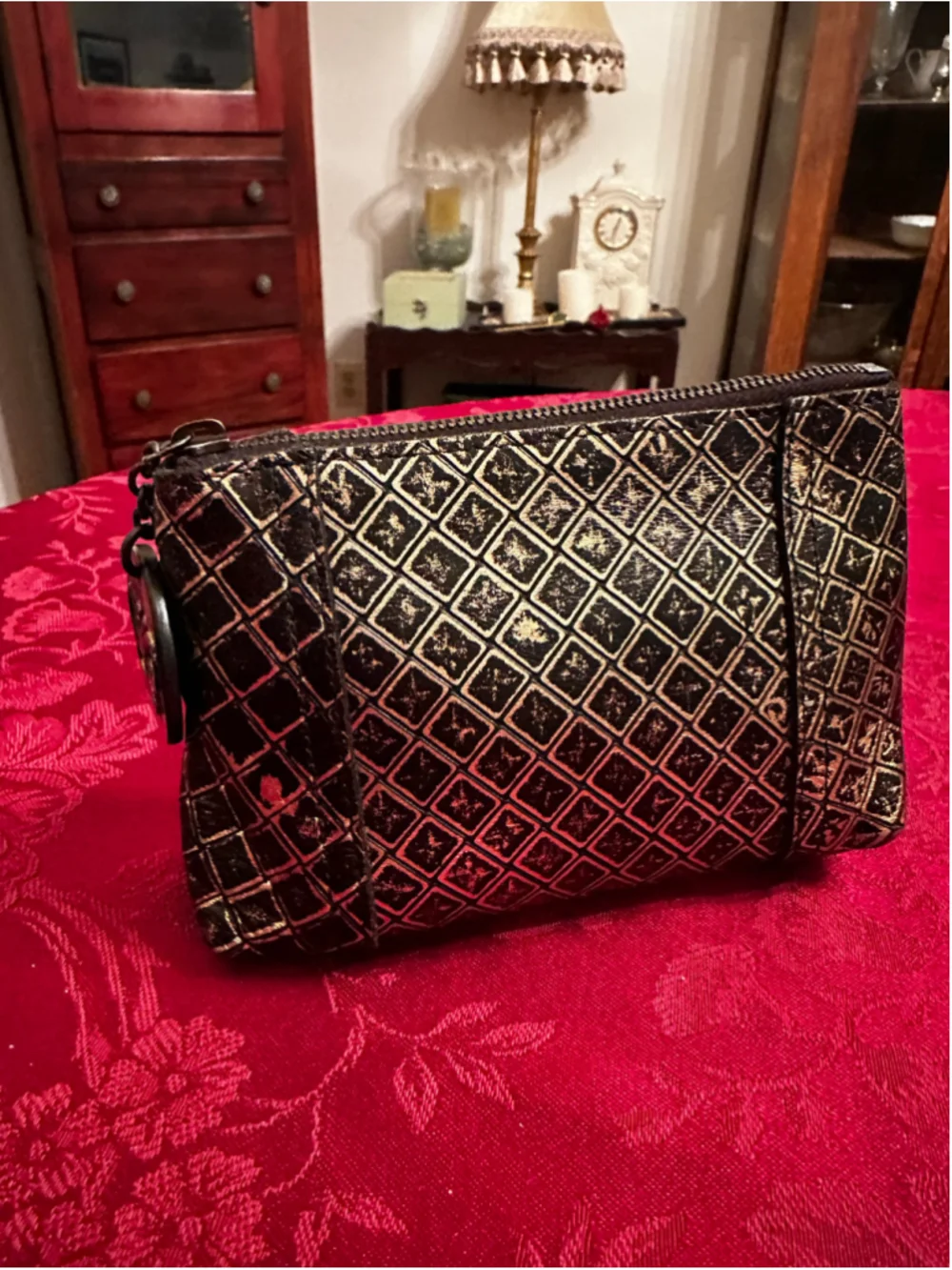 Bottega Veneta Black & Gold Leather Cosmetic Bag